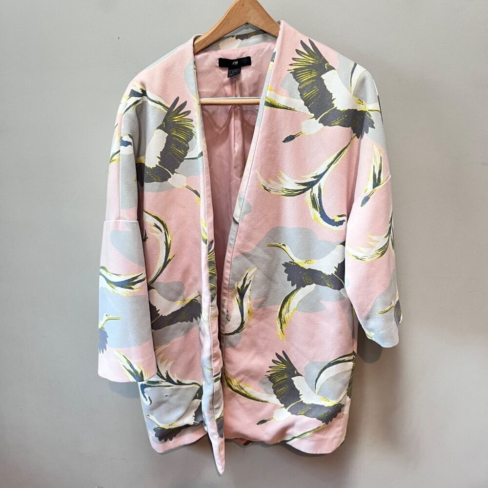 H&M Crane Print Kimono Jacket in Blush - Size‎ S